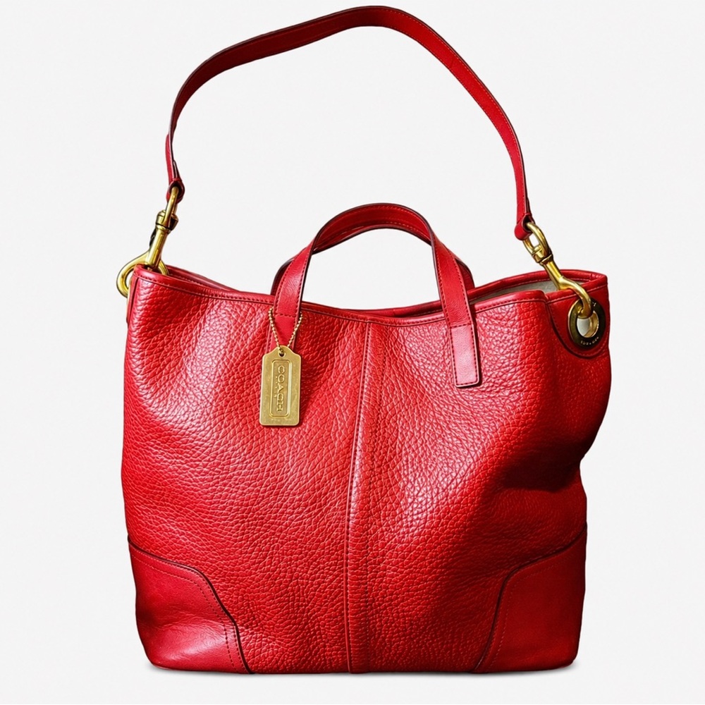 COACH Hadley Luxe Red Tumbled Leather Oversized Shoulder Bag Carry On Tote - Picture 6 of 17